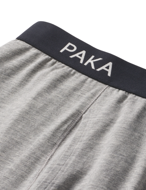 Close-Up of Heather / Grey Men's Natural Fiber Underwear with “PAKA” Text on Waistband – PAKA Apparel