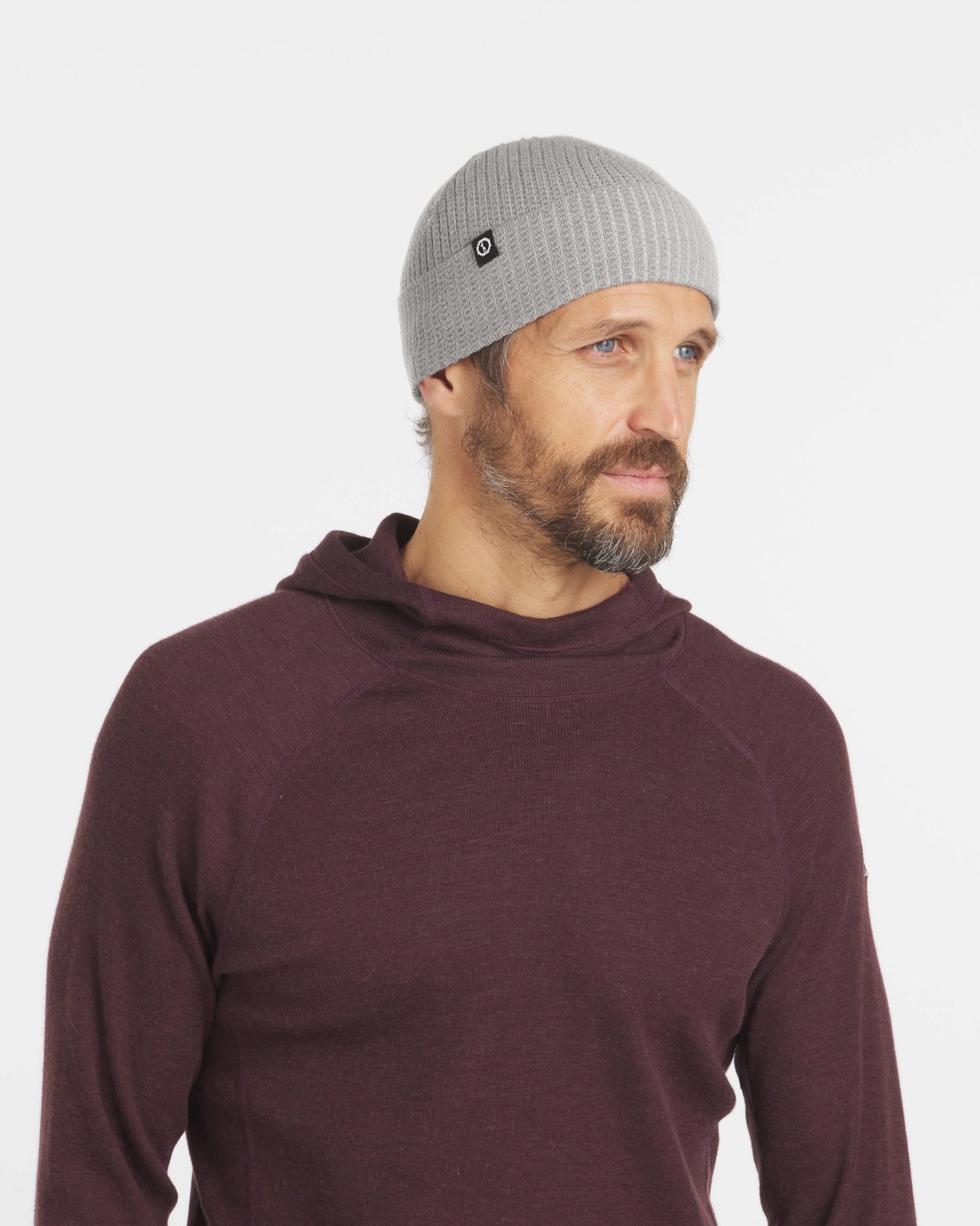 Man Wearing Light Grey Waffle Knit Beanie with Alpaca Natural Fiber – PAKA Apparel