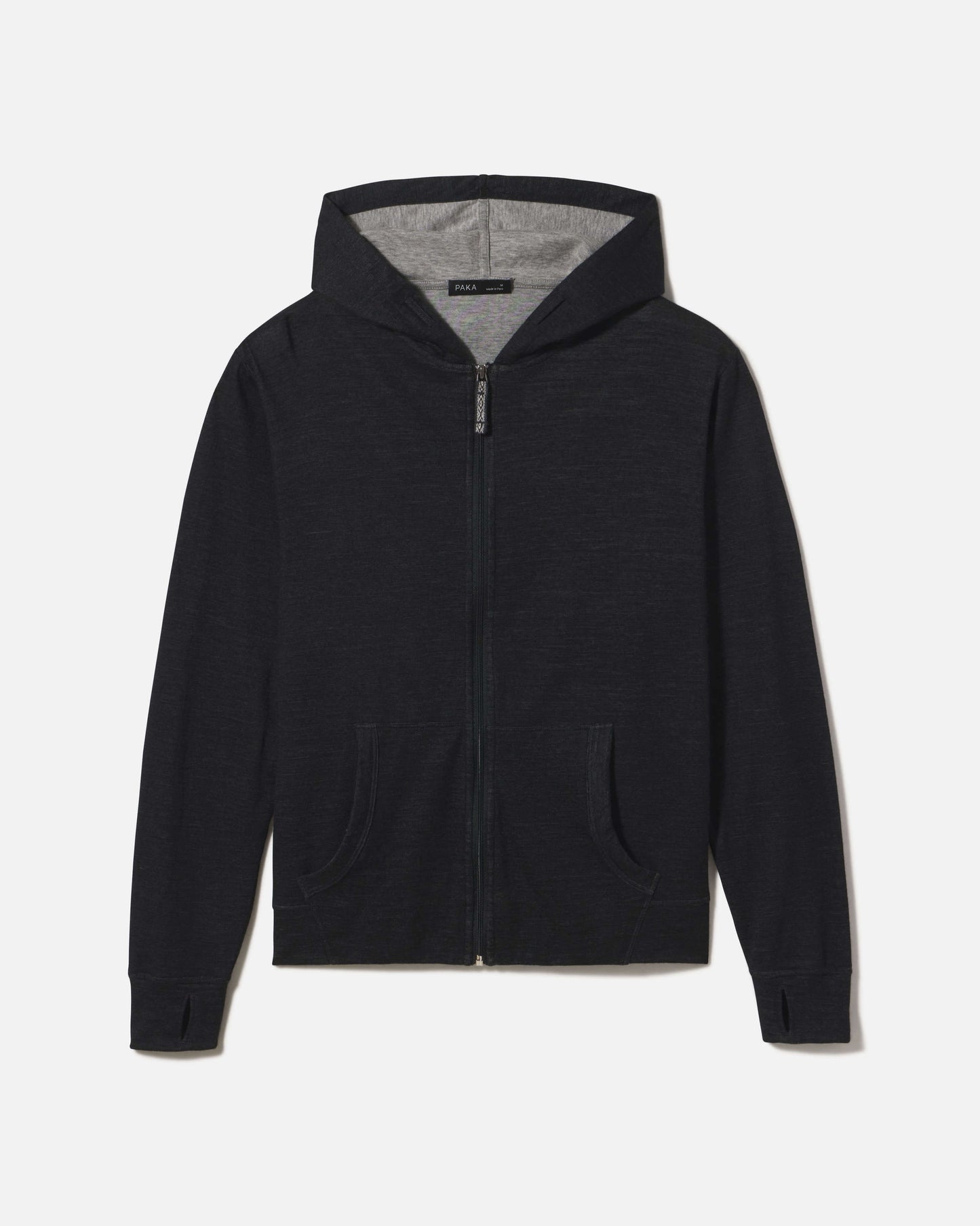 Men's black alpaca hoodie with grey interior 