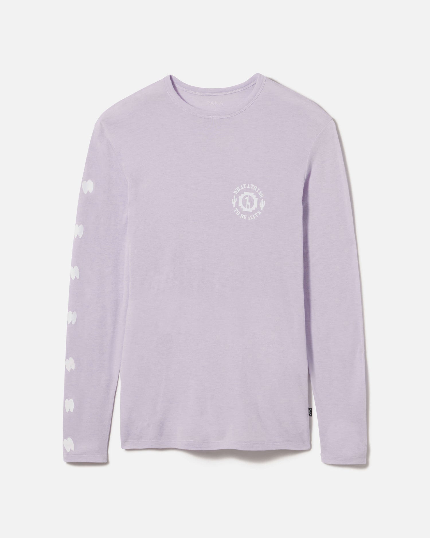 Lavender / Light Purple Sebastian Lightweight Alpaca Long Sleeve Shirt with Logo on Front and Alpaca Footprints on Arm – PAKA Apparel