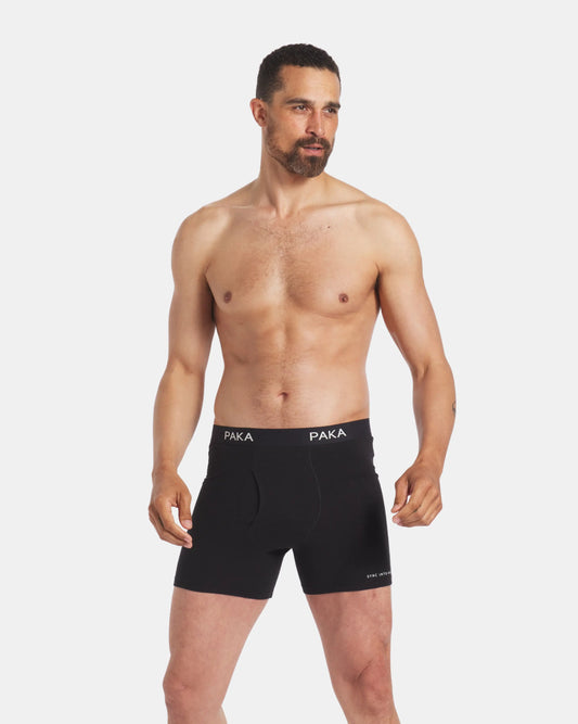 Men's black alpaca briefs underwear on model
