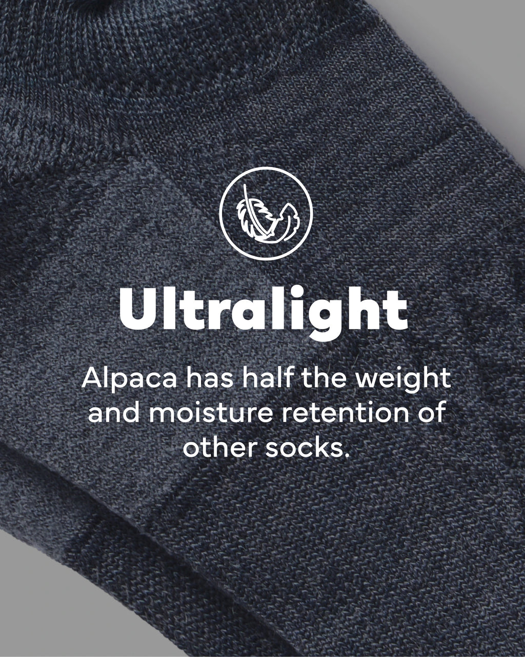 Close-Up of Dark Grey Alpaca Wool Socks with Text Reading 