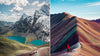 Ausangate snow capped mountain with mineral blue lake and rainbow mountain