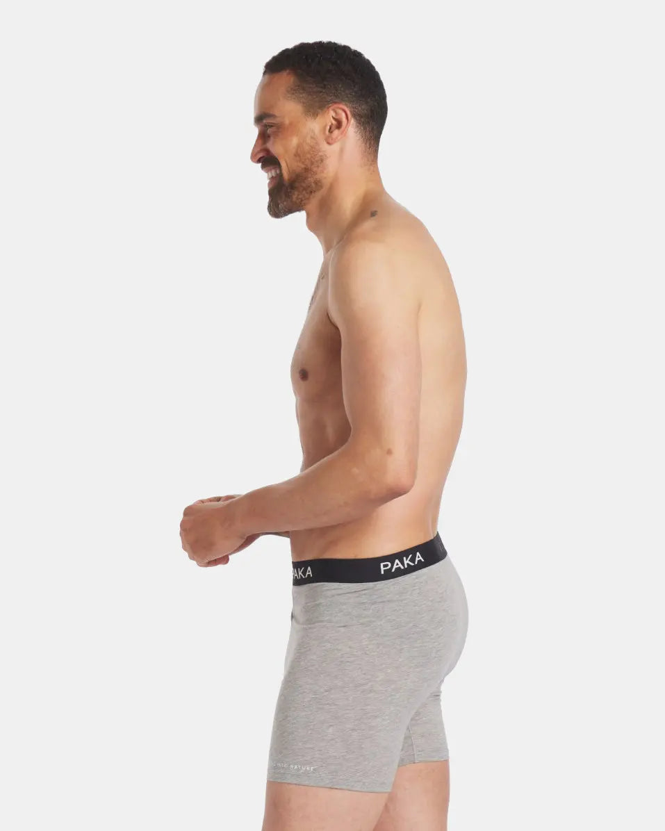 Men's grey alpaca briefs underwear on model