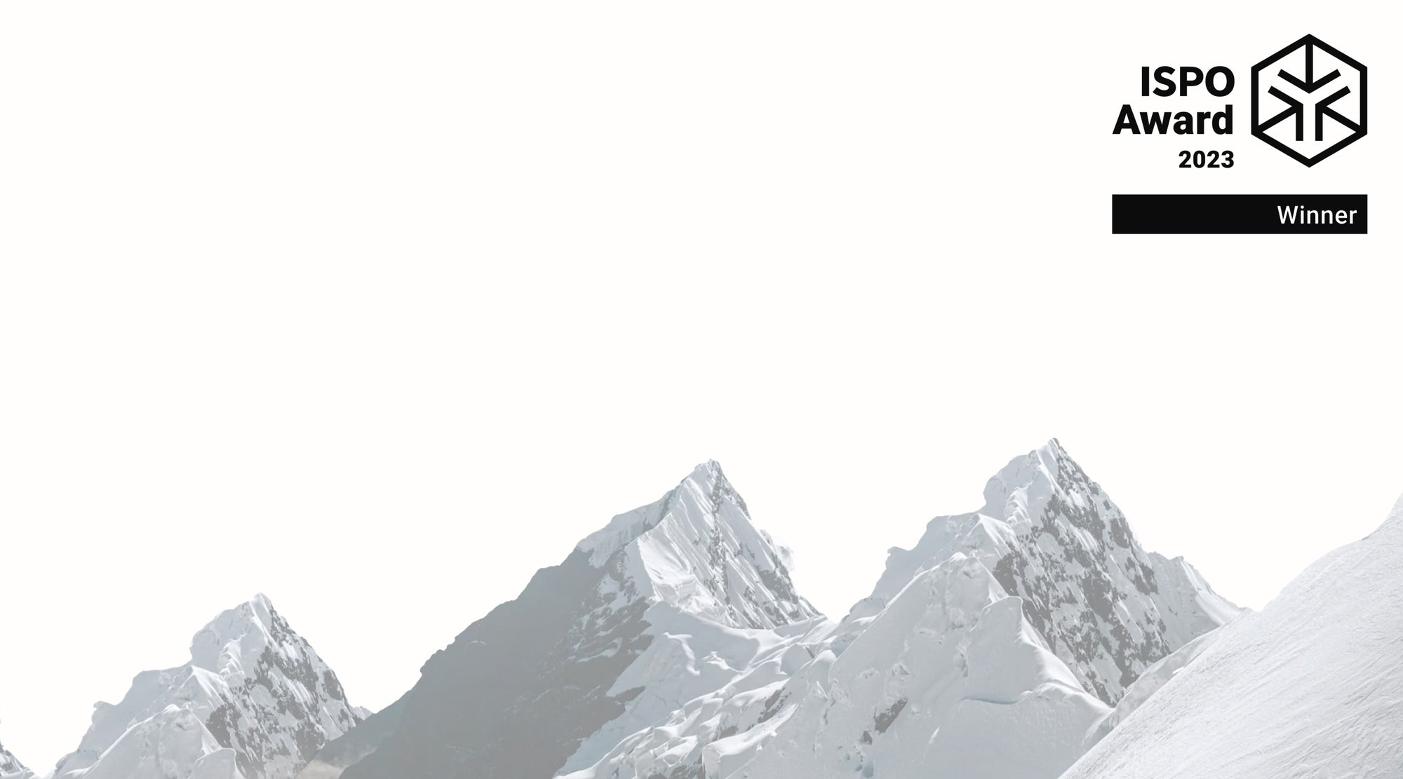 Logo of ISPO Award for PAKA Apu Parka Sustainable Winter Jacket Over Snowy Mountain Peaks