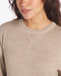 Close-up of Female Model's neck in Timber Ultralight Crewneck