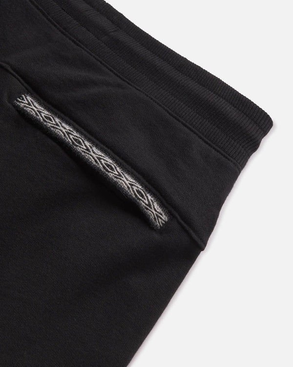 Close-Up of Handwoven Inca ID on Men’s Black Sustainable Jogger Lounge Pants – PAKA Apparel