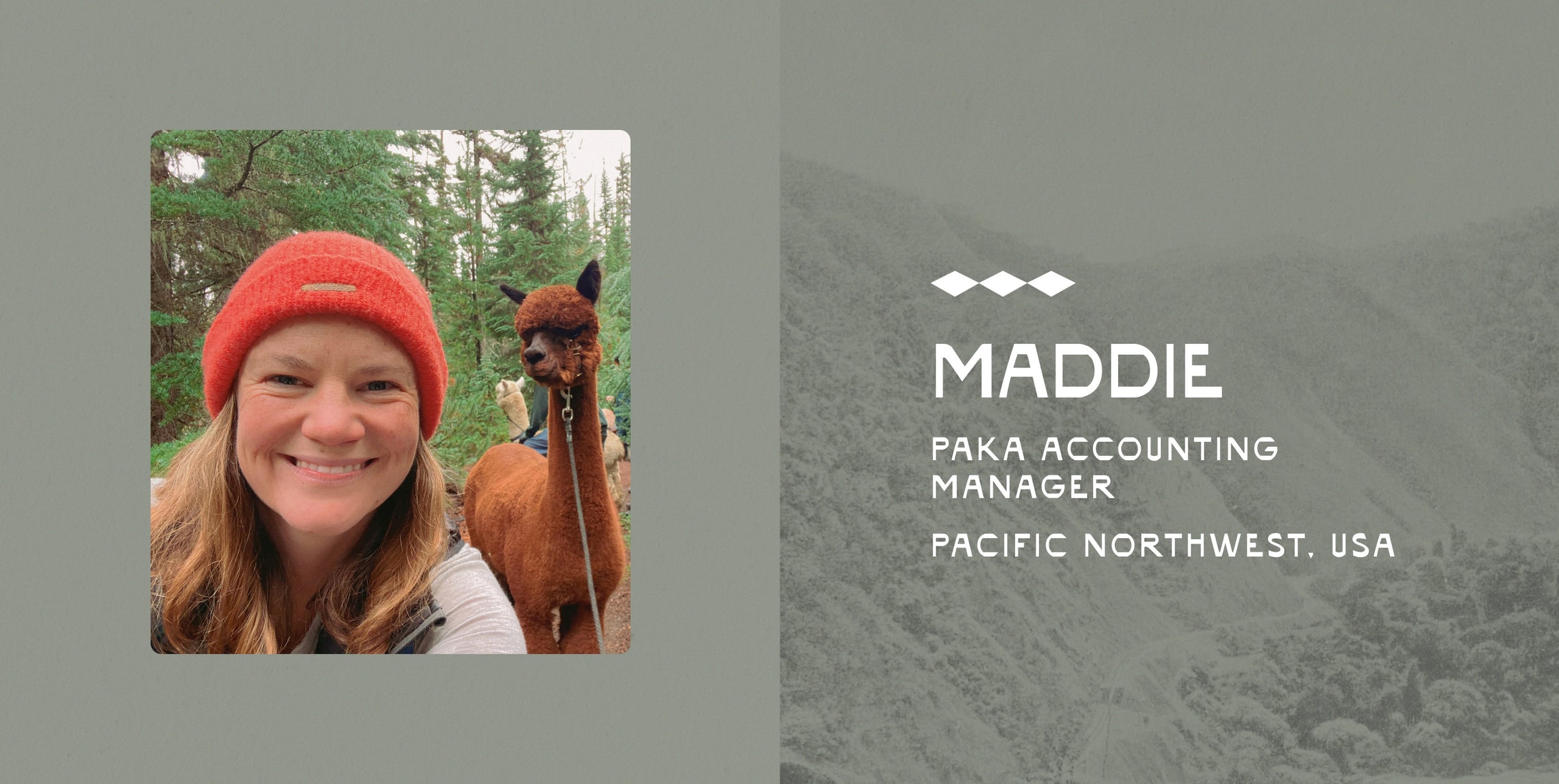 Banner showing portrait of a smiling woman in a red knit hat with overlay text ‘Meet Maddie’ introducing a PAKA team member