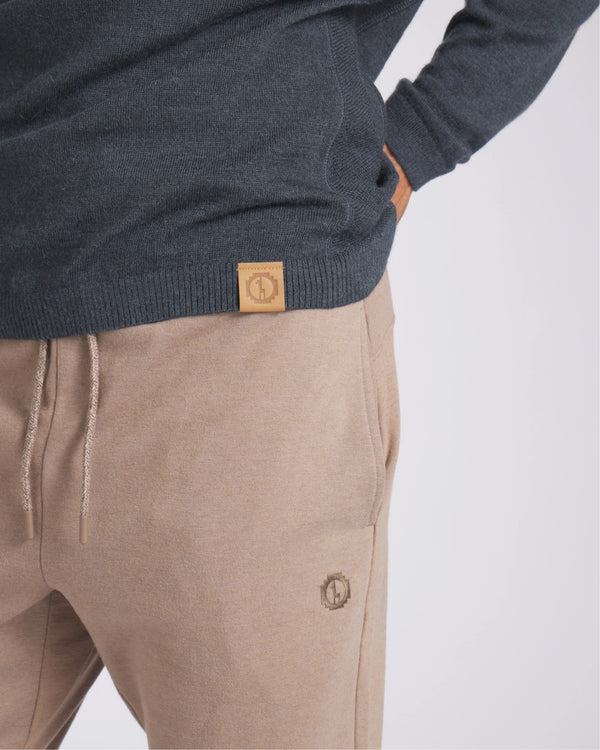 Close-Up of Walnut Tan / Men’s Lightweight Joggers Worn Below Sweater – PAKA Apparel
