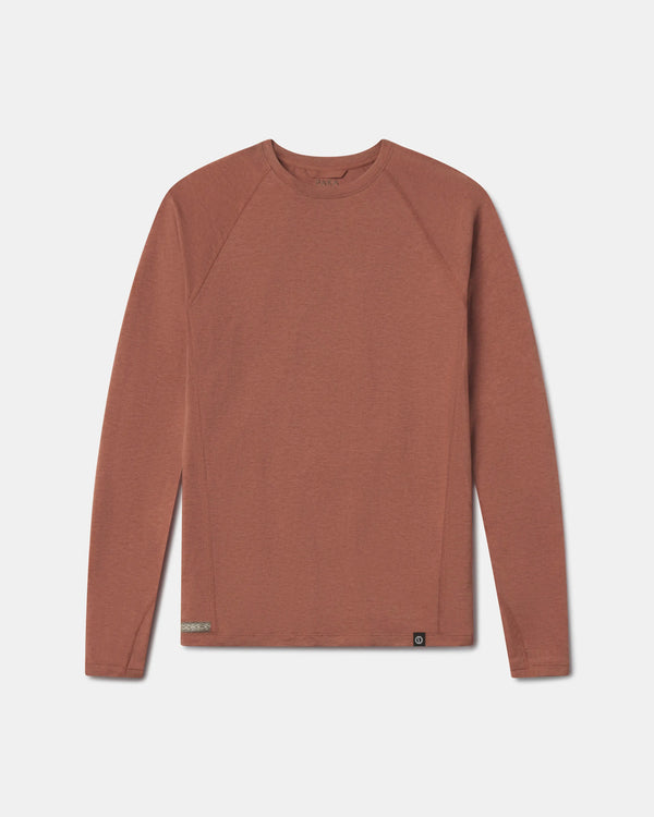 Brown long-sleeve shirt on a light gray background