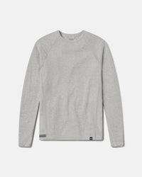Flat front view of Men’s Sol Crew long sleeve UPF sun shirt in heather gray showing raglan sleeves and crew neckline on a light background