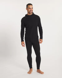 Front view of men’s alpaca thermal baselayer bottoms showing slim fit, ankle cuffs, and smooth knit on a light studio background