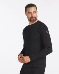 Man Looking to Side in Black Alpaca Wool Thermal Winter Baselayer Shirt – PAKA Apparel