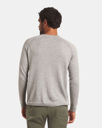 Back view of Men’s Ultralight Crew in ice heather grey showing raglan sleeves and ribbed hem