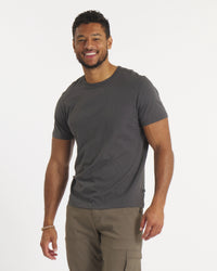 Model Smiling in Essential Tee Men's Breathable Pima Cotton and Alpaca T-Shirt – PAKA Apparel