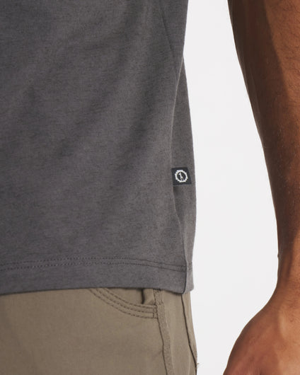 Side Waist View of PAKA Tag on Charcoal Essential Tee Men's Lightweight Pima Cotton and Alpaca T-Shirt from Peru – PAKA Apparel