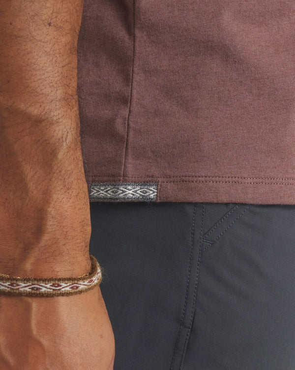Side Waist View of Peruvian Inca ID on Essential Tee Men's Organic Pima Cotton and Alpaca T-Shirt in Mauve – PAKA Apparel