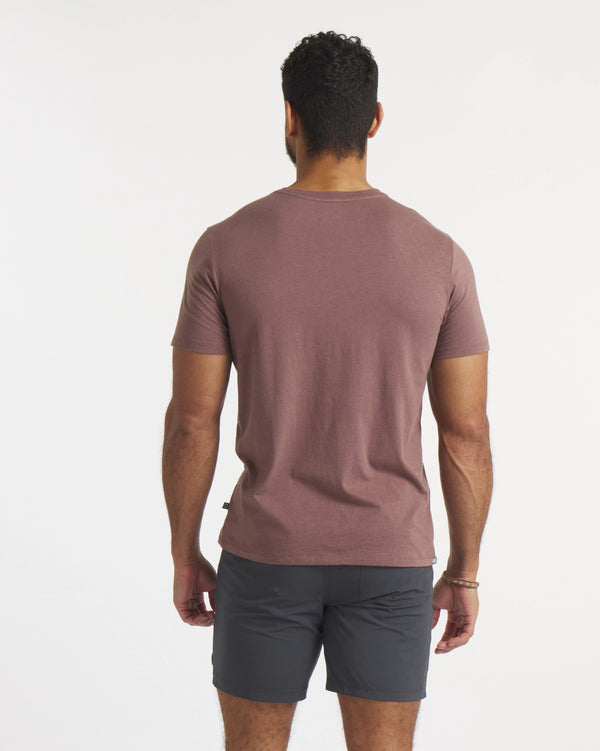 Back of Model Wearing Mauve Essential Tee Men's Sustainable Alpaca and Pima Cotton T-Shirt – PAKA Apparel