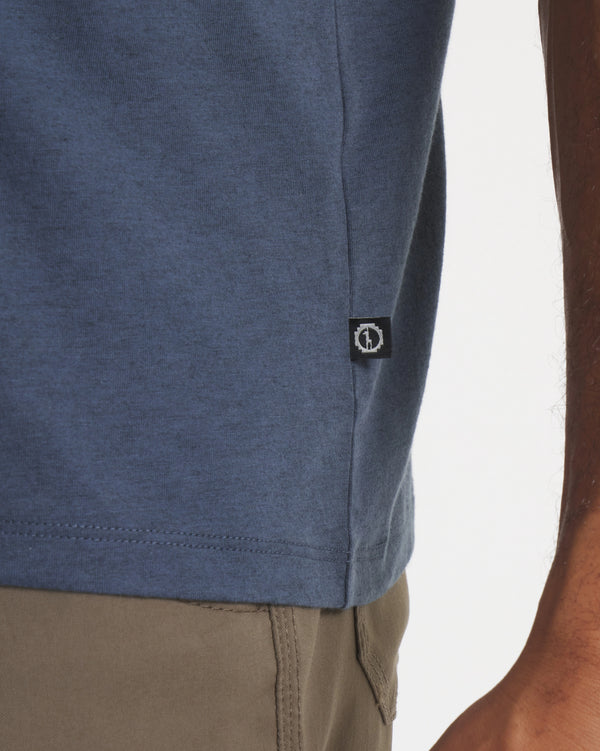 Side Waist View of Navy Essential Tee Men's Organic Pima Cotton and Alpaca T-Shirt – PAKA Apparel