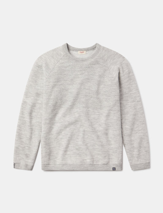 Men's PAKA Light Grey Mountain Crew sweater on a white background