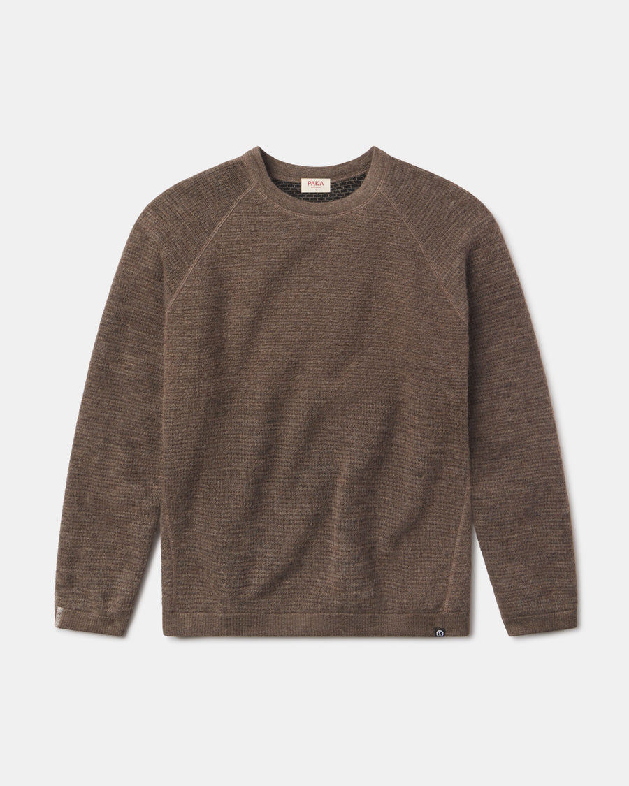 Men's PAK Mountain Crew Sweater in Wood on a light gray background