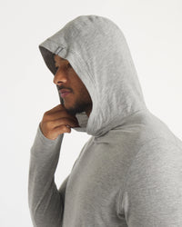 Close-Up of Hood Up on Model in Sol Men's Alpaca Sun Protection Hoodie – PAKA Apparel