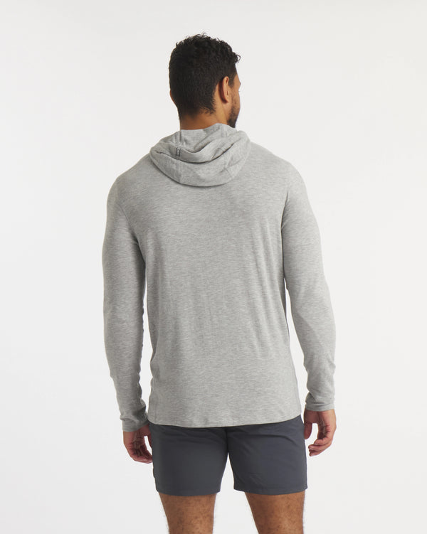 Back of Model in Heather Grey Sol Men's Sun Hoodie – PAKA Apparel