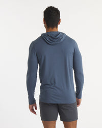 Back of Model in Sol Navy Men's Lightweight Sun Hoodie – PAKA Apparel