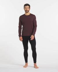 Full Height Shot of Man in Uva / Burgundy Alpaca Wool Thermal Baselayer Longsleeve Shirt – PAKA Apparel