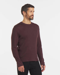 Man Looking to Side in Uva / Burgundy Alpaca Wool Thermal Winter Baselayer Shirt – PAKA Apparel