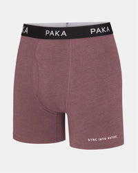 Mauve men's Essential Boxer Brief with black waistband on a light gray background