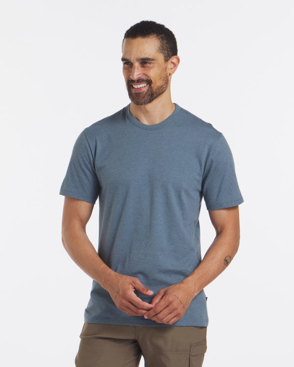 Smiling Man Wearing Mar / Blue Men's Organic Pima Cotton and Alpaca Wool T-Shirt – PAKA Apparel