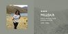 Profile card: Miluska, PAKA production coordinator in Lima, Peru; photo of her holding a lamb by a mountain lake