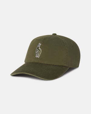 Sebastian Hat – 100% Cotton, Vintage Washed Alpaca Graphic Cap in Olive Green – PAKA Apparel