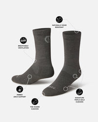 Angled view of Trail Crew Socks with breathable mesh, arch support, and triple-sole cushion