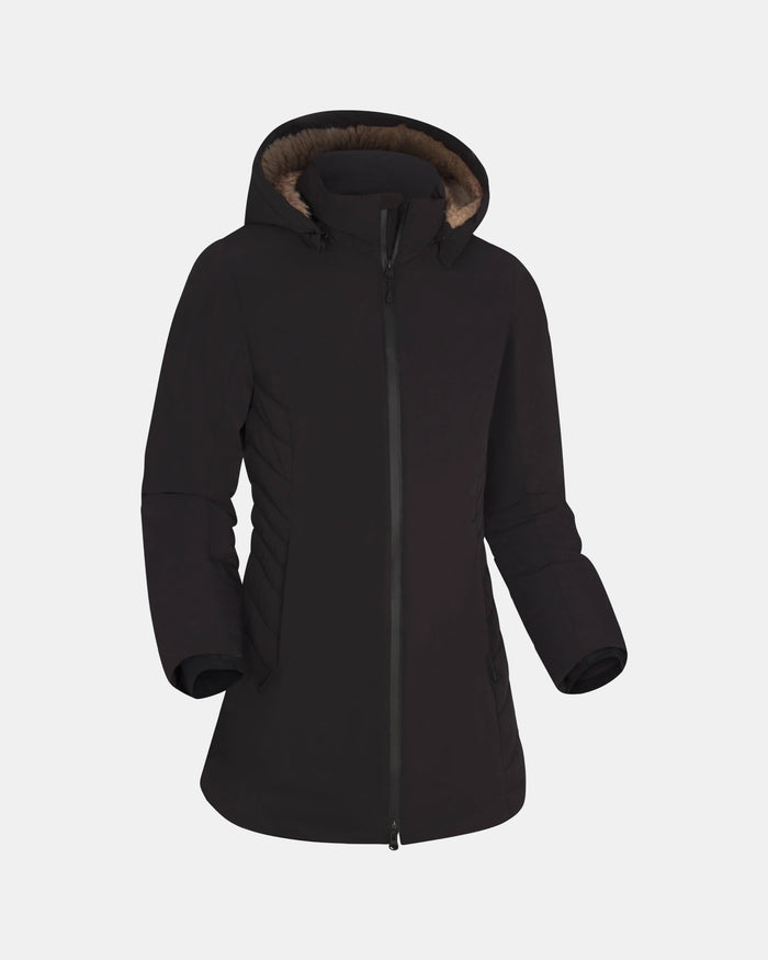Black coat with a hood on a light gray background