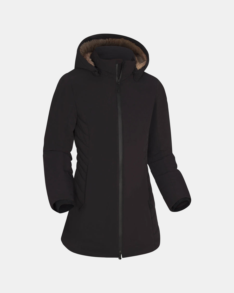 Black coat with a hood on a light gray background