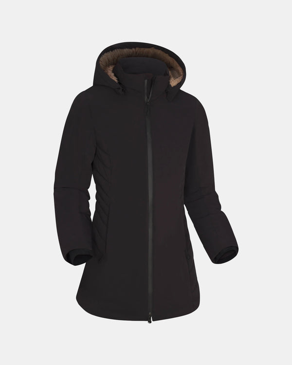 Black coat with a hood on a light gray background
