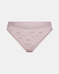 Front view of Women’s Essential Printed Bikini Brief with smokey lavender mountain print and low-rise cut