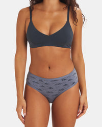 Front view of Women’s Essential Printed Mid-Rise Brief underwear showcasing bluestone mountain print and mid-rise coverage on white background