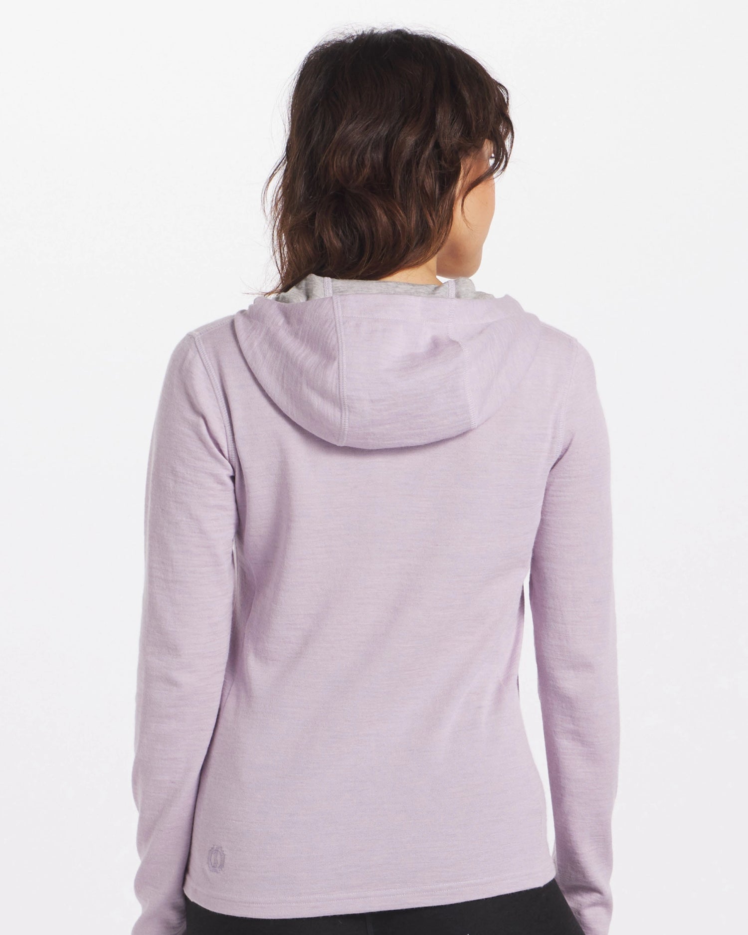 A woman wearing a Lavender Women's Full zip.