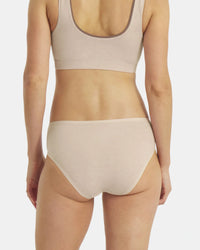 Back view of Women’s Essential Mid-Rise Brief showing full-coverage mid-rise fit in birch on model with white background