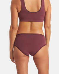 Back view of Women’s Essential Mid-Rise Brief in raisin showing mid-rise fit and full coverage in breathable alpaca fabric