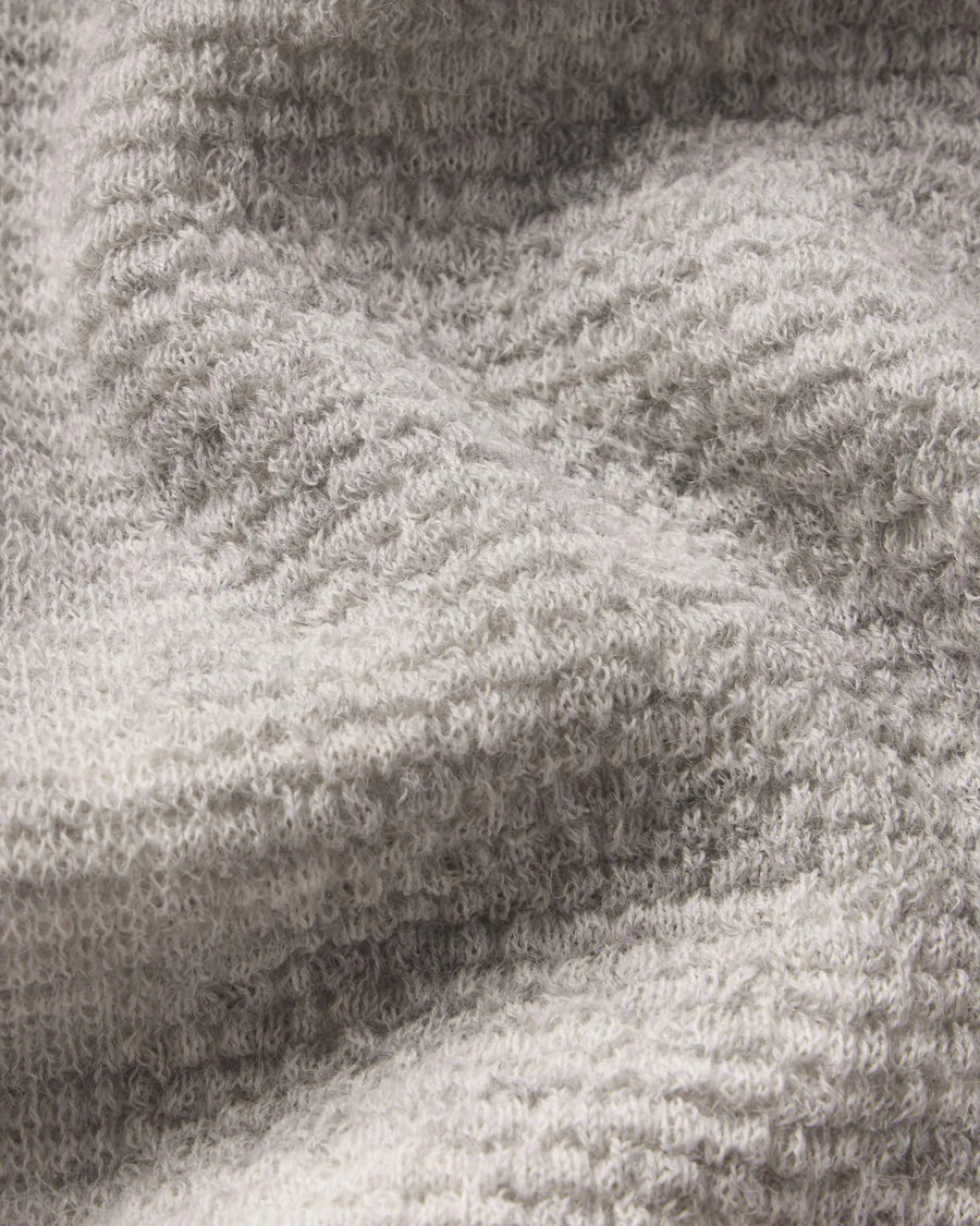 Close-up of a textured Women's Mountain Crew Sweater in Light Grey 