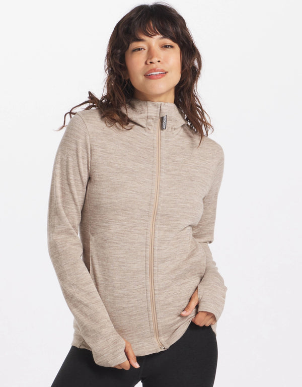 Woman smiling wearing Women's Tan Breathe Full Zip