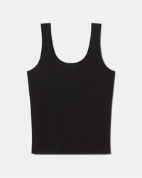 Front view of Women’s Essential Tank with built-in shelf bra in black on light gray background