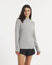 Model Wearing Sol Heather Grey Women's Lightweight Sun Hoodie – PAKA Apparel