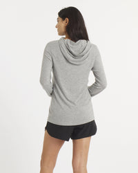 Back of Model Wearing Heather Grey Sol Women's Alpaca Sun Hoodie – PAKA Apparel