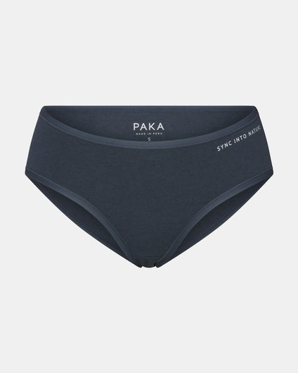 Navy underwear with 'PAKA' branding on a light gray background