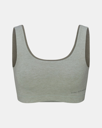 PAKA Women's Scoop Bralette in Lichen on a light gray background